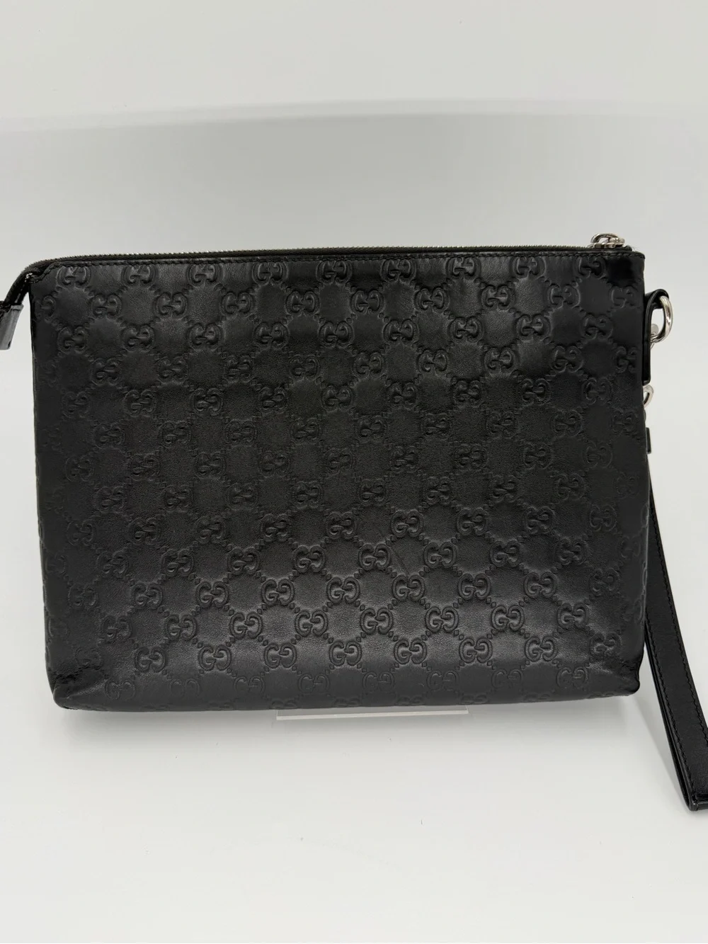 Gucci Black Embossed GG Leather Clutch/Wristlet w/Entrupy COA